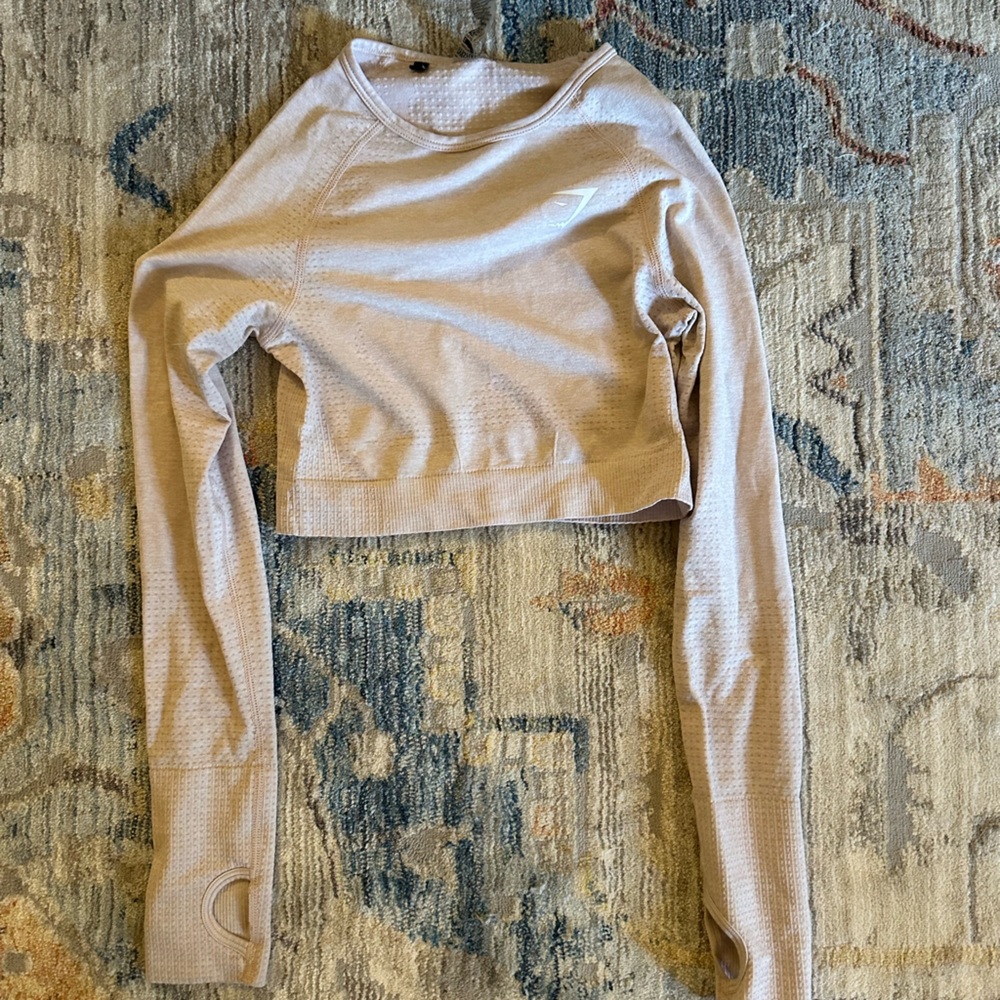 Gymshark Dry Blush Pink Seamless Long Sleeve Crop Top sz Small